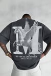 Erkek Füme Mythical Pegasus Baskılı Siyah Bisiklet Yaka Oversize Salaş T-Shirt