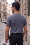 Erkek Füme Renkli Bisiklet Yaka Fitilli Örme Dik Çizgi Regular Kalıp Kısa Kol Tişört