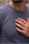 Erkek Füme Renkli Bisiklet Yaka Fitilli Örme Dik Çizgi Regular Kalıp Kısa Kol Tişört
