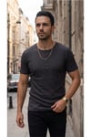 Erkek Füme Renkli Tişört Üç Düğmeli Patlı Fitilli Regular T-shirt