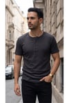 Erkek Füme Renkli Tişört Üç Düğmeli Patlı Fitilli Regular T-shirt