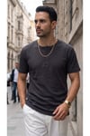 Erkek Füme Renkli Tişört Üç Düğmeli Patlı Fitilli Regular T-shirt