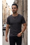 Erkek Füme Renkli Tişört Üç Düğmeli Patlı Fitilli Regular T-shirt
