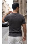 Erkek Füme Renkli Tişört Üç Düğmeli Patlı Fitilli Regular T-shirt