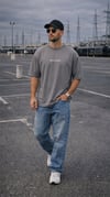 Erkek Füme Spectacular Beyaz Baskılı Oversize Salas T-Shirt