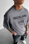 Erkek Gri 1898 Brookland Baskılı Oversize Salas T-Shirt