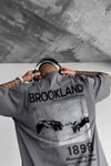 Erkek Gri 1898 Brookland Baskılı Oversize Salas T-Shirt
