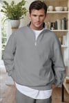 Erkek Gri Balıkçı Yaka 3 Iplik Içi Polarlı Şardonlu Oversize Sweatshirt