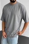 Erkek Gri Basic Düz Baskısız Oversize Salas Boyfriend T-Shirt