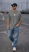 Erkek Gri Free Life Bisiklet Yaka Oversize Salas T-Shirt