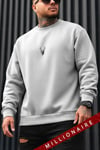 Erkek Gri Melanj Geyik Kalın Soft 3 İplik içi Şardonlu 0 Sıfır Yaka Oversize Salaş Sweatshirt