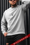 Erkek Gri Melanj Geyik Kalın Soft 3 İplik içi Şardonlu 0 Sıfır Yaka Oversize Salaş Sweatshirt