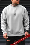 Erkek Gri Melanj Geyik Kalın Soft 3 İplik içi Şardonlu 0 Sıfır Yaka Oversize Salaş Sweatshirt
