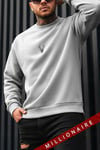 Erkek Gri Melanj Geyik Kalın Soft 3 İplik içi Şardonlu 0 Sıfır Yaka Oversize Salaş Sweatshirt