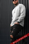 Erkek Gri Melanj Geyik Kalın Soft 3 İplik içi Şardonlu 0 Sıfır Yaka Oversize Salaş Sweatshirt