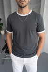 Erkek Gri Renkli Tişört Bisiklet Yaka Kol Garnili Regular T-shirt