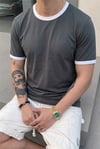Erkek Gri Renkli Tişört Bisiklet Yaka Kol Garnili Regular T-shirt