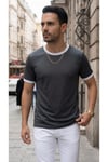 Erkek Gri Renkli Tişört Bisiklet Yaka Kol Garnili Regular T-shirt
