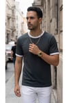 Erkek Gri Renkli Tişört Bisiklet Yaka Kol Garnili Regular T-shirt