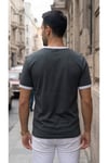 Erkek Gri Renkli Tişört Bisiklet Yaka Kol Garnili Regular T-shirt