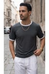 Erkek Gri Renkli Tişört Bisiklet Yaka Kol Garnili Regular T-shirt