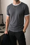 Erkek Gri Renkli Tişört Bisiklet Yaka Kol Garnili Regular T-shirt