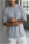 Erkek Grimelanj Basic Düz Baskısız Oversize Salas T-shirt