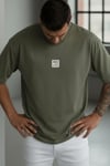 Erkek Haki Free Life Bisiklet Yaka Oversize Salas T-Shirt
