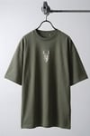 Erkek Haki Geyik Baskılı Oversize Fit Bol Geniş Kalıp Salaş Kesim T-shirt