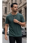 Erkek Haki Henley Yaka Tişört Üç Düğmeli Patlı Fitilli Regular T-shirt