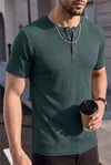 Erkek Haki Henley Yaka Tişört Üç Düğmeli Patlı Fitilli Regular T-shirt