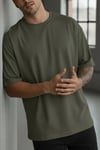 Erkek Haki Yeşili Bisiklet Yaka Düz Basic Baskısız Oversize Salas T-Shirt