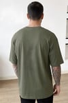 Erkek Haki Yeşili Bisiklet Yaka Düz Basic Baskısız Oversize Salas T-Shirt
