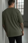 Erkek Haki Yeşili Bisiklet Yaka Düz Basic Baskısız Oversize Salas T-Shirt