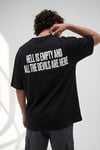 Erkek Hell & Devil Kabaran Baskı Siyah Bisiklet Yaka Oversize Salas T-Shirt