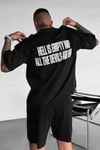 Erkek Hell & Devil Kabaran Baskı Siyah Bisiklet Yaka Oversize Salas T-Shirt