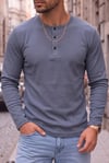 Erkek İndigo Mavi Henley Yaka Uzun Kollu Tişört Üç Düğmeli Patlı Fitilli Regular T-shirt