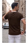 Erkek Kahverengi Renkli Tişört Bisiklet Yaka Kol Garnili Regular T-shirt