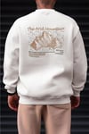 Erkek Kırık Beyaz Krem Ekru Arid Mountain Baskılı 0 Sıfır Yaka Oversize Salaş Bol Kesim Polar Sweatshirt