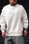Erkek Kırık Beyaz Krem Ekru Dreamer Baskılı 0 Sıfır Yaka Oversize Salaş Bol Kesim Polar Sweatshirt