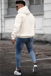 Erkek Kırık Beyaz Krem Ekru Düz Kapüşonlu Oversize 3 iplik Şardonlu Salaş Bol Kesim Hoodie Sweatshirt