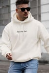 Erkek Kırık Beyaz Krem Ekru Spectacular Baskılı 3 iplik Şardonlu Kapüşonlu Kanguru Cepli Oversize Salaş Hoodie Sweatshirt