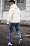 Erkek Kırık Beyaz Krem Ekru Spectacular Baskılı 3 iplik Şardonlu Kapüşonlu Kanguru Cepli Oversize Salaş Hoodie Sweatshirt