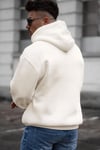 Erkek Kırık Beyaz Krem Ekru Spectacular Baskılı 3 iplik Şardonlu Kapüşonlu Kanguru Cepli Oversize Salaş Hoodie Sweatshirt