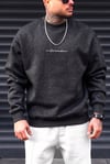 Erkek Koyu Antrasit Dreamer Baskılı 0 Sıfır Yaka Oversize Salaş Bol Kesim Polar Sweatshirt