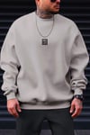 Erkek Koyu Gri Free Life Baskılı Kalın Soft 3 İplik içi Şardonlu 0 Sıfır Yaka Oversize Salaş Sweatshirt