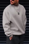 Erkek Koyu Gri Free Life Baskılı Kalın Soft 3 İplik içi Şardonlu 0 Sıfır Yaka Oversize Salaş Sweatshirt