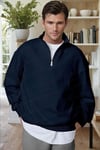Erkek Lacivert Balıkçı Yaka 3 Iplik Içi Polarlı Şardonlu Oversize Sweatshirt