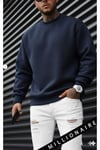 Erkek Lacivert Basic 0 Sıfır Yaka Baskısız Düz Oversize Salaş Bol Kesim Polar Sweatshirt 