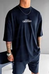 Erkek Lacivert Creatures Oversize Fit Bol Geniş Kalıp Salaş Kesim T-shirt